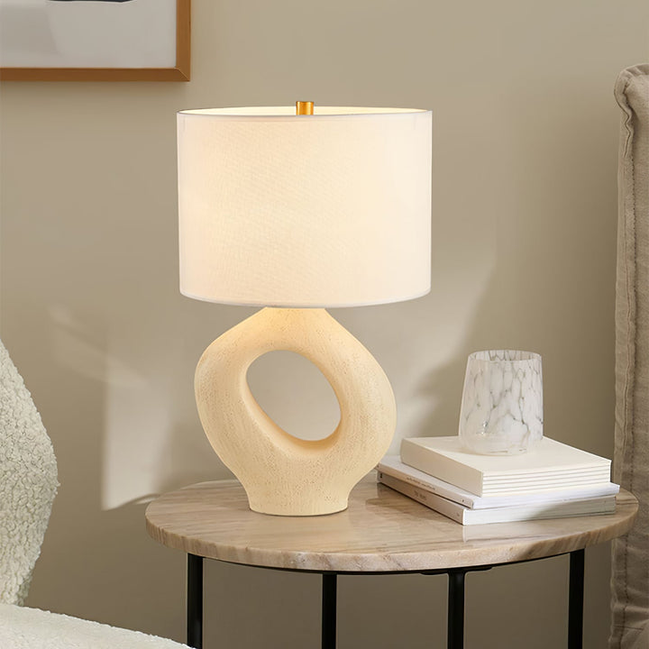 SculptGlow – Resin Table Lamp with Soft Linen Shade 2