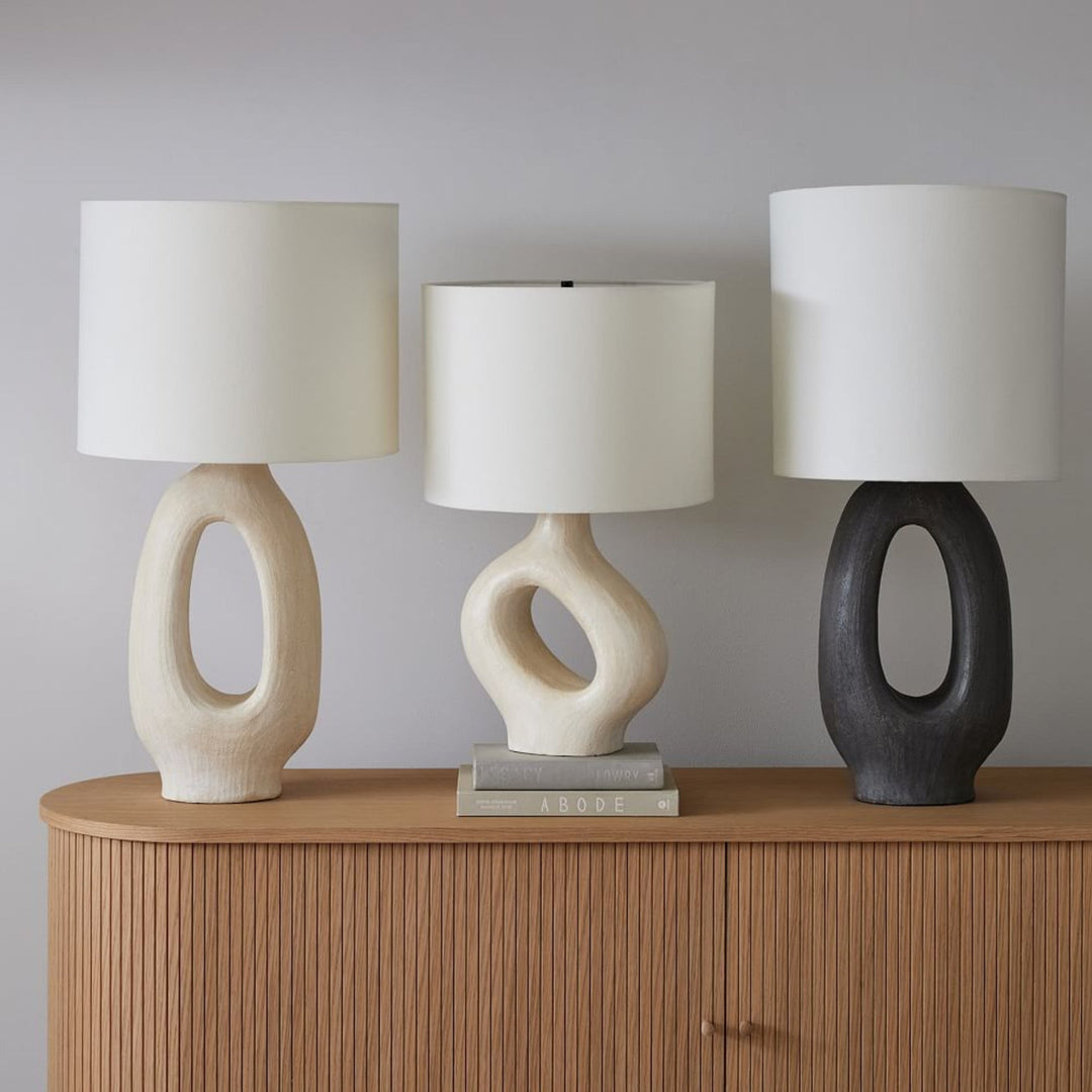SculptGlow – Resin Table Lamp with Soft Linen Shade 3