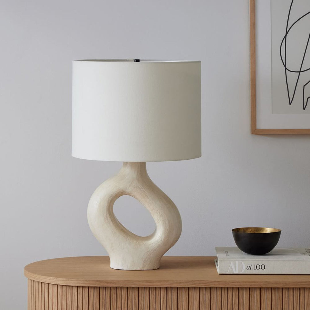SculptGlow – Resin Table Lamp with Soft Linen Shade 9