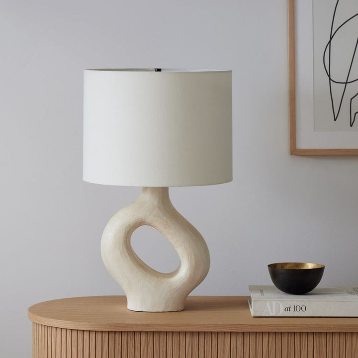 SculptGlow – Resin Table Lamp with Soft Linen Shade 9