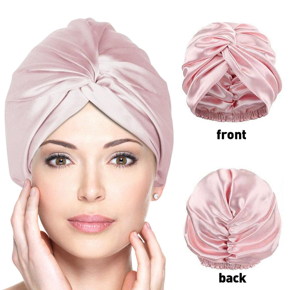 Silk Turban for Sleep - Bonnets For Women Twisted Sleeping Night Cap Pure Silk Hair Wrap Cap 1