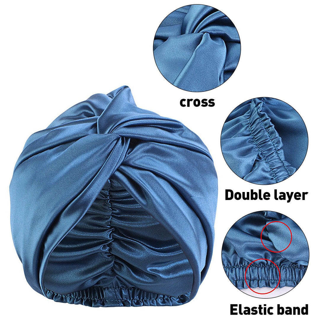 Silk Turban for Sleep - Bonnets For Women Twisted Sleeping Night Cap Pure Silk Hair Wrap Cap 2