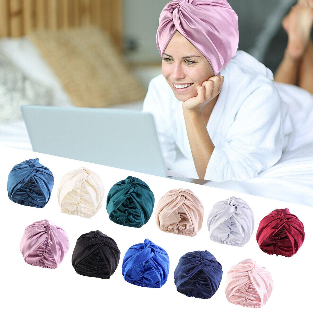 Silk Turban for Sleep - Bonnets For Women Twisted Sleeping Night Cap Pure Silk Hair Wrap Cap 3