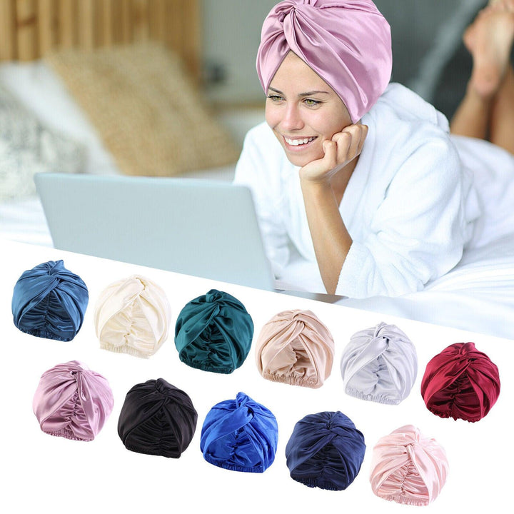 Silk Turban for Sleep - Bonnets For Women Twisted Sleeping Night Cap Pure Silk Hair Wrap Cap 3