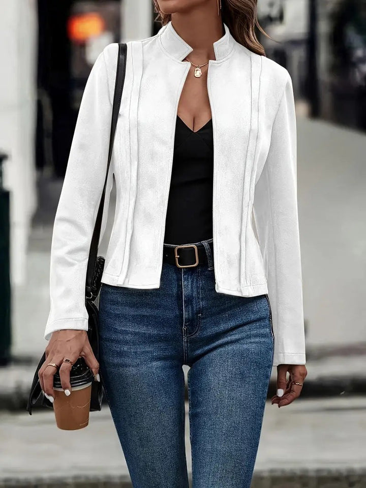 Slim Fit Wool Blend Jacket for Women – Stand Collar Tailored Coat for Fall and Winter Fashion 0