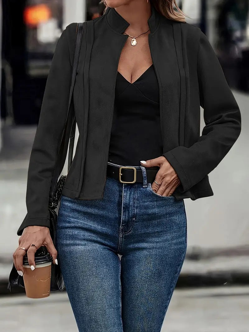 Slim Fit Wool Blend Jacket for Women – Stand Collar Tailored Coat for Fall and Winter Fashion 1