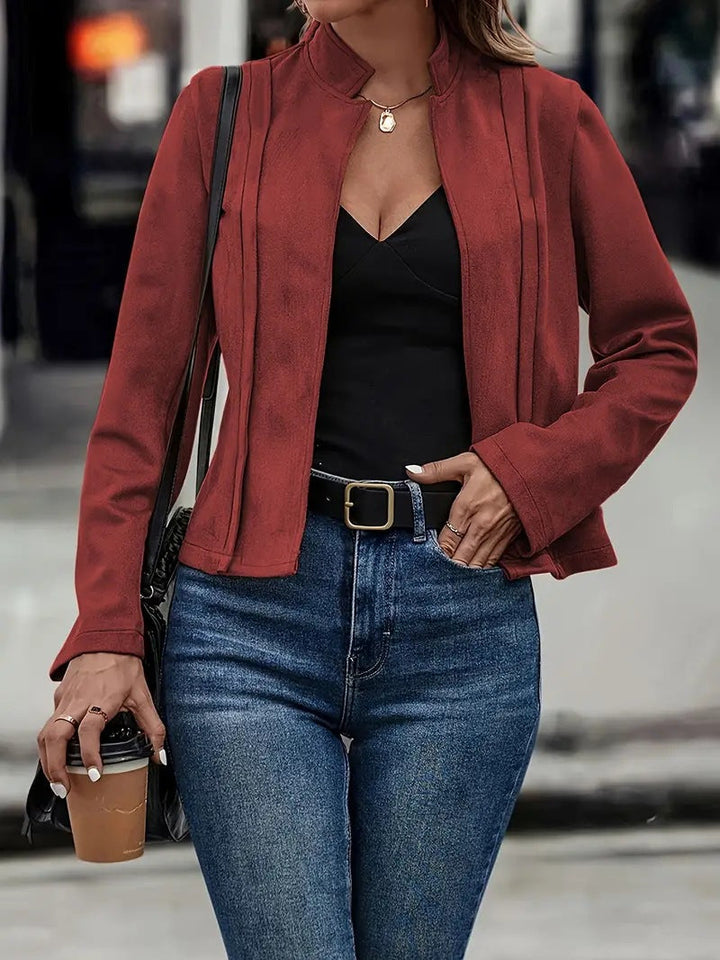 Slim Fit Wool Blend Jacket for Women – Stand Collar Tailored Coat for Fall and Winter Fashion 2