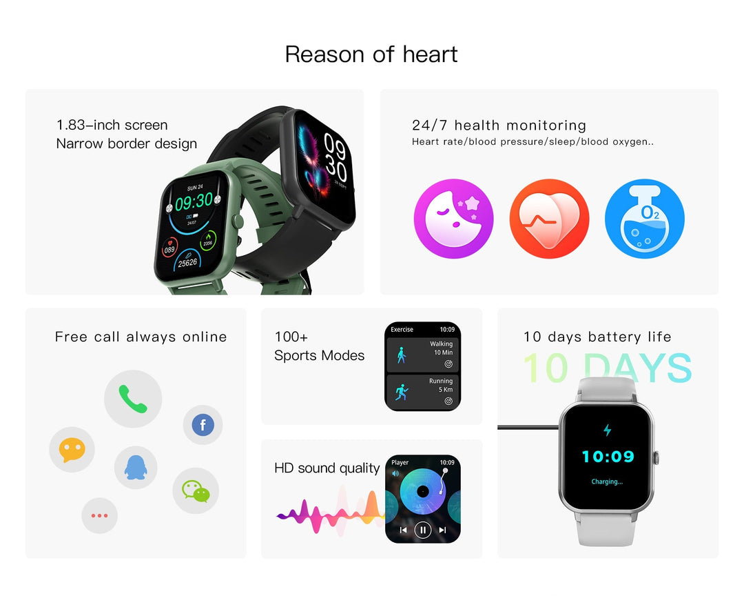 Smartwatch with Heart Rate Monitor and 10 Sports Modes – Slim Design, Compatible with All Smartphones 8