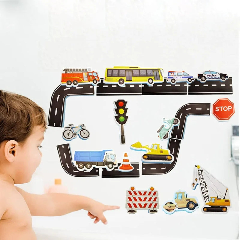 SoapyDrive - Bath car track set with self-adhesive foam roads and imaginative water play design 1