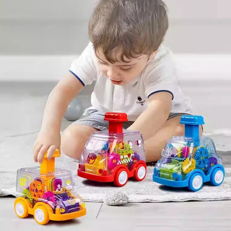 SpinDrive – Gear-driven push-along toy car with open roof and visible wheel system 4