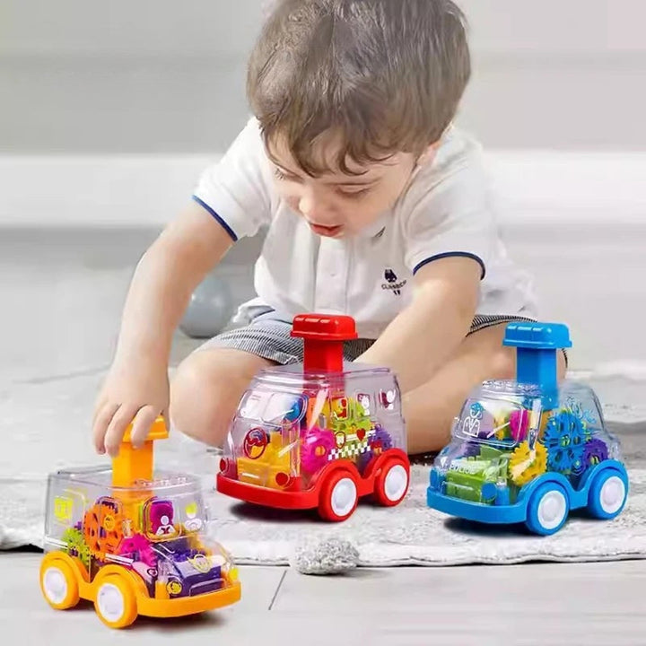 SpinDrive – Gear-driven push-along toy car with open roof and visible wheel system 4
