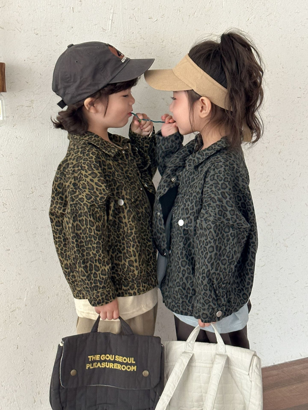 Stylish Kids Denim Jacket with Leopard Print – Brown/Gray Cotton Jacket for Boys and Girls, Sizes 0-8 Years 0