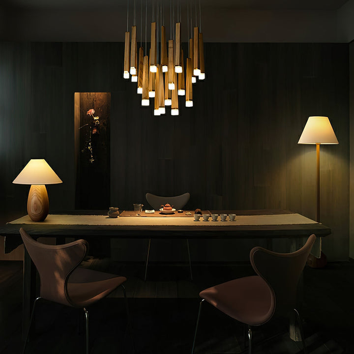 TimberGlow | Modern Elegant Wooden Dining Room Chandelier Light 7