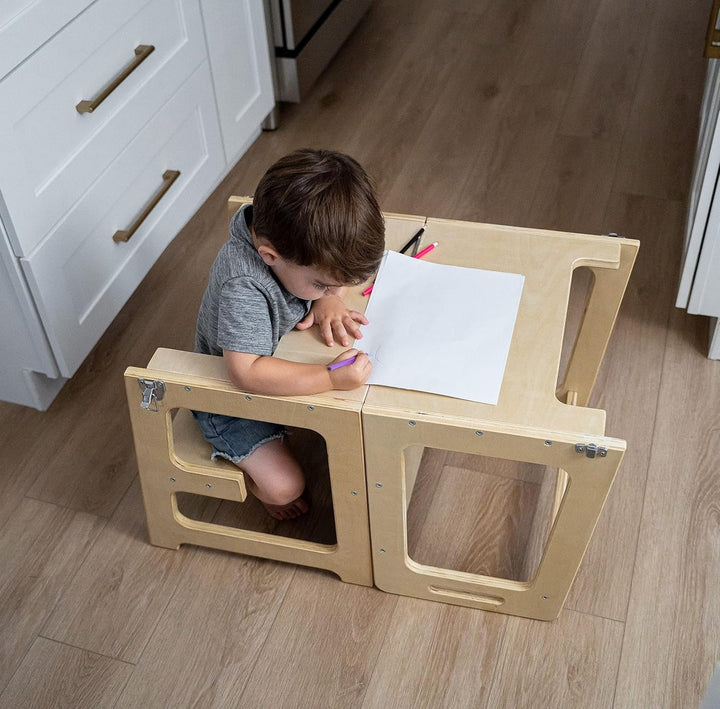 Toddler Learning Tower 4-in-1 Solid Wood Natural Multifunctional Chair Table Climbing Frame 4