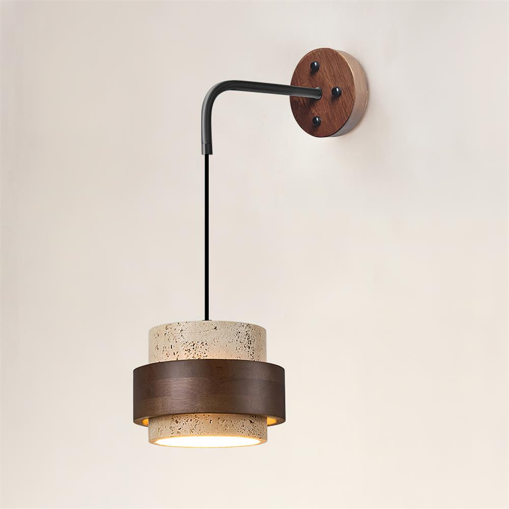 TravertineGlow | Elegant Natural Stone Wall Lamp with Wood Accent 1