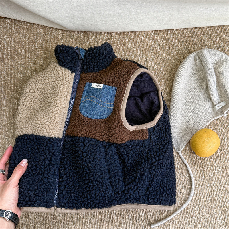 Unisex Bodywarmer Gilet Soft Sherpa Fleece Denim Details for Kids 0-6 Years 0