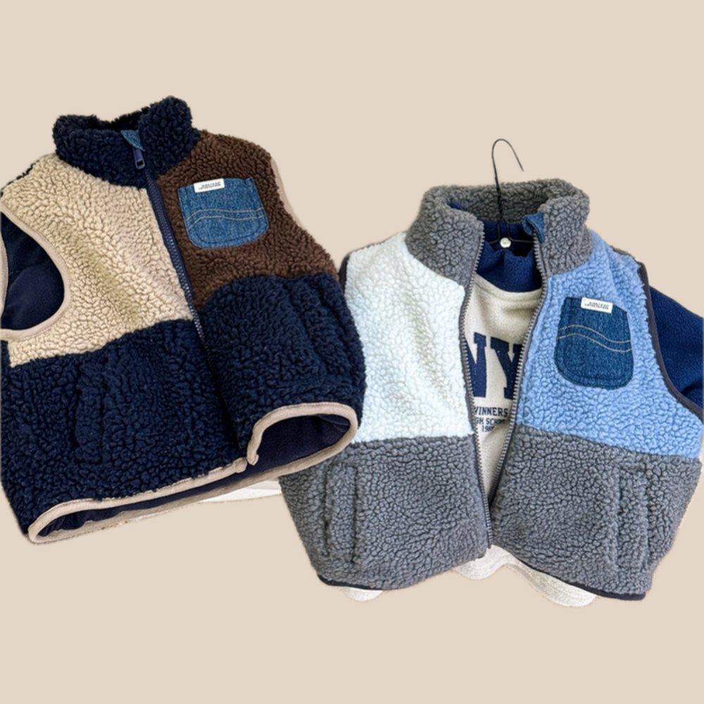 Unisex Bodywarmer Gilet Soft Sherpa Fleece Denim Details for Kids 0-6 Years 1