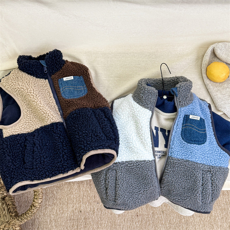Unisex Bodywarmer Gilet Soft Sherpa Fleece Denim Details for Kids 0-6 Years 3