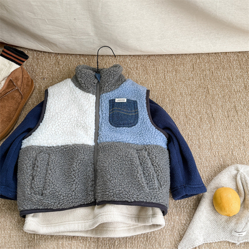Unisex Bodywarmer Gilet Soft Sherpa Fleece Denim Details for Kids 0-6 Years 5
