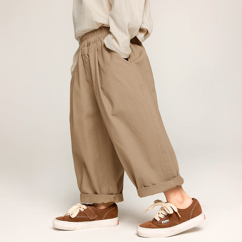 Unisex Broek Kinderen Relaxte Pasvorm 100% Katoen Khaki/Grijs 0