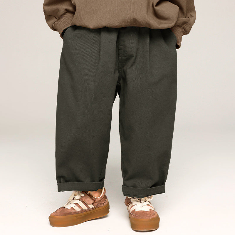 Unisex Broek Kinderen Relaxte Pasvorm 100% Katoen Khaki/Grijs 3