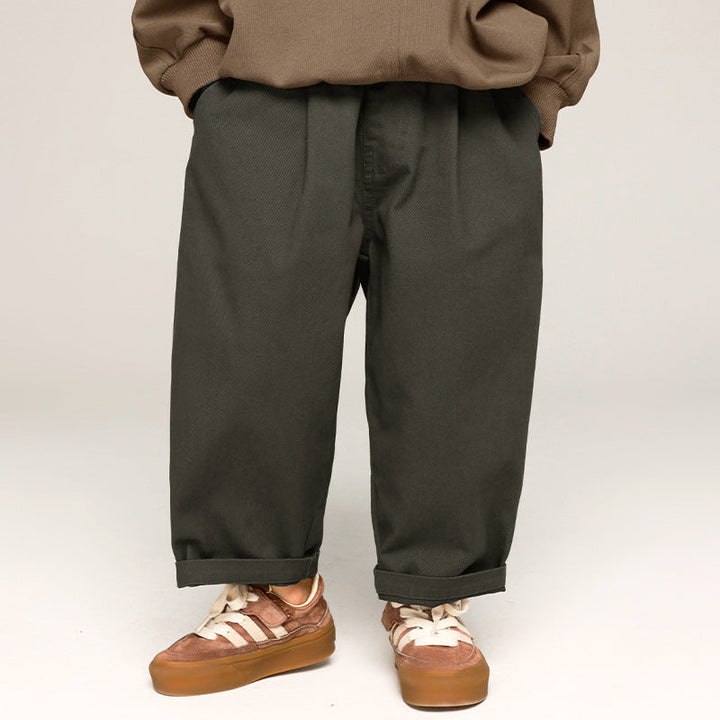 Unisex Broek Kinderen Relaxte Pasvorm 100% Katoen Khaki/Grijs 3