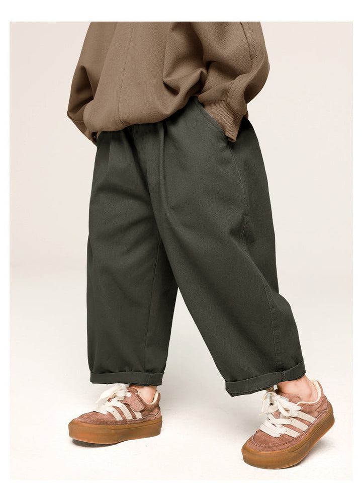 Unisex Broek Kinderen Relaxte Pasvorm 100% Katoen Khaki/Grijs 4