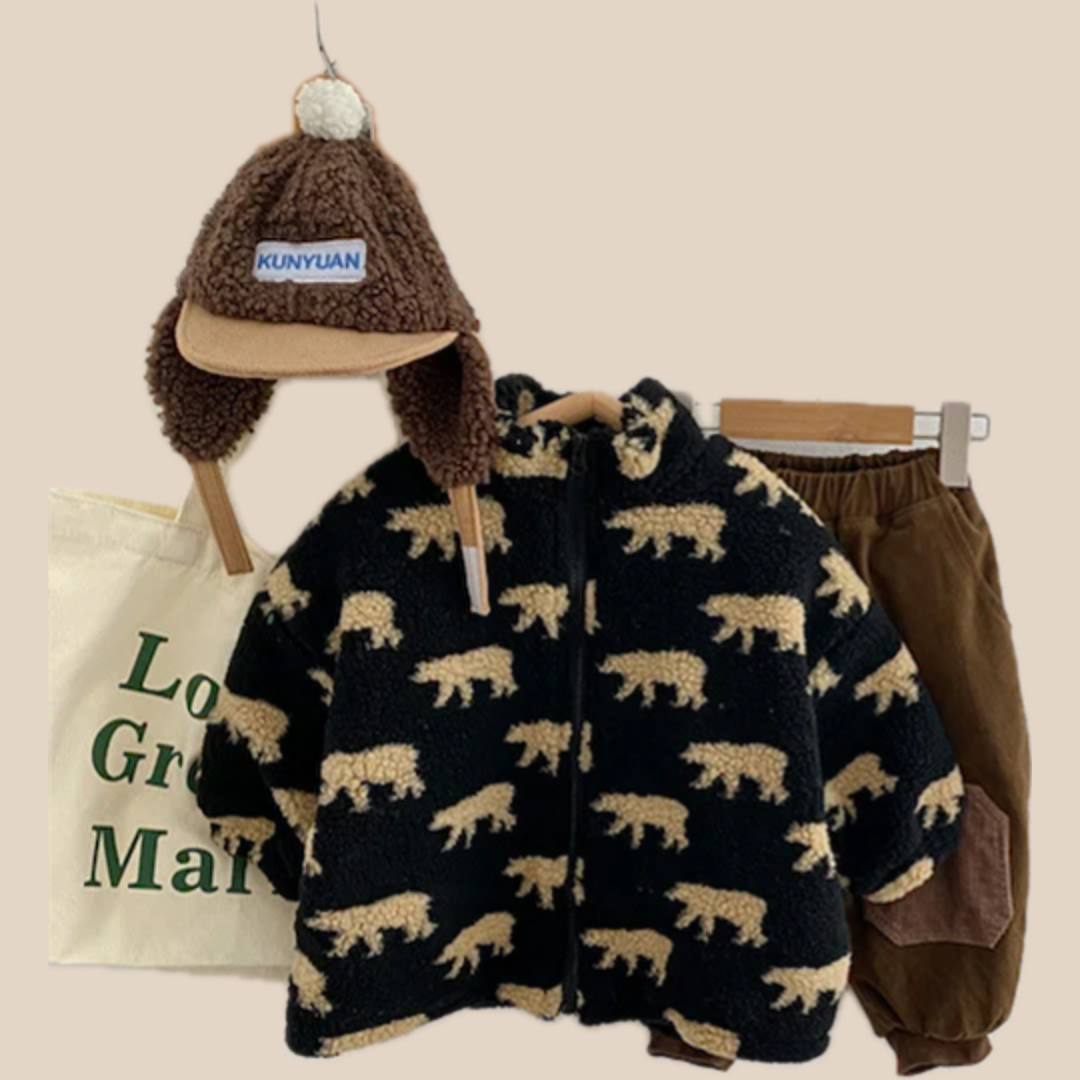 Unisex Fleece Vest Berenmotief Zwart Groen Zacht en Ademend voor Kinderen 1-6 Jaar 1