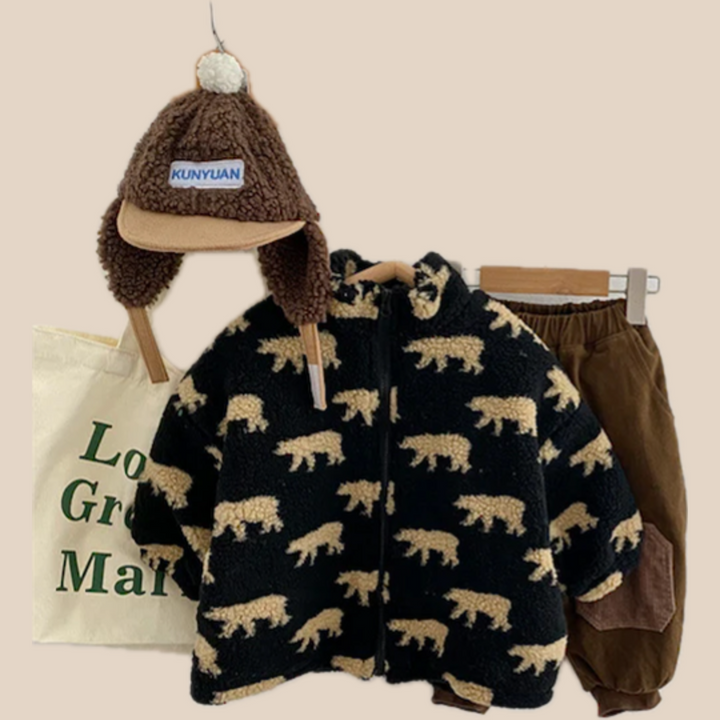 Unisex Fleece Vest Berenmotief Zwart Groen Zacht en Ademend voor Kinderen 1-6 Jaar 1