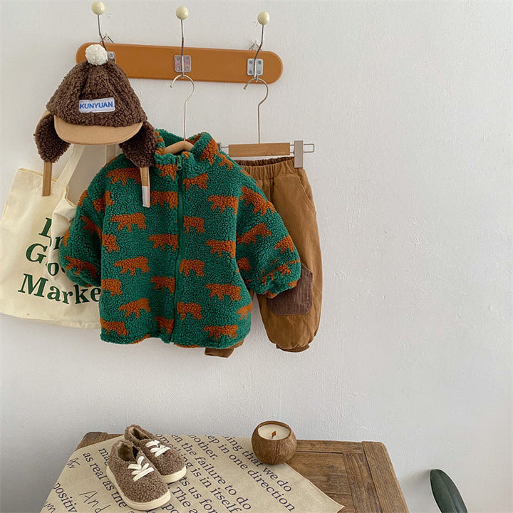 Unisex Fleece Vest Berenmotief Zwart Groen Zacht en Ademend voor Kinderen 1-6 Jaar 3