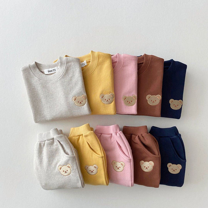 Unisex Joggingpak Kinderen Berenembleem Zachte Katoenmix Grijs/Roze/Geel/Bruin 2