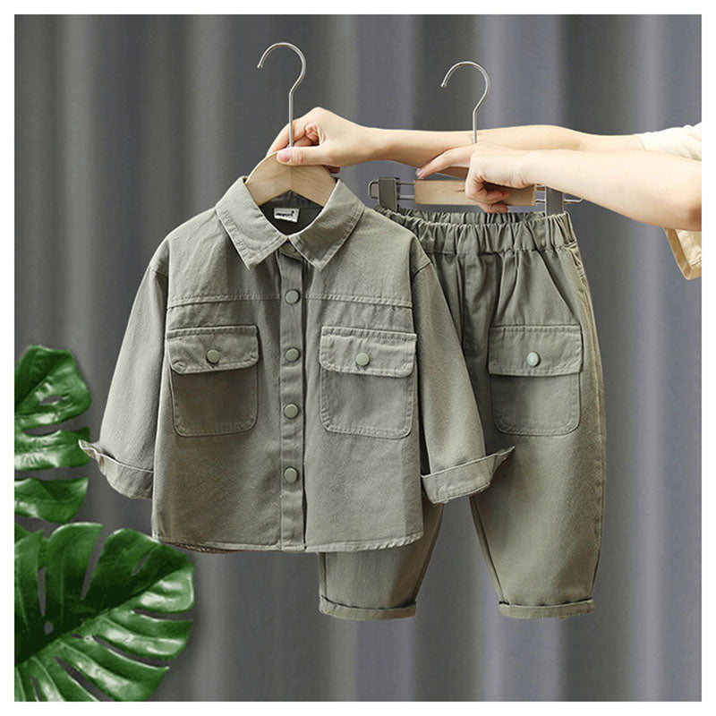 Unisex Kids' Outfit Set Cotton Jacket and Pants Beige Green 0-7 Years 0