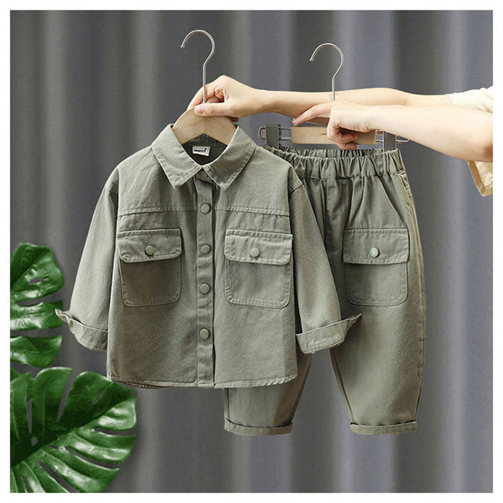 Unisex Kids' Outfit Set Cotton Jacket and Pants Beige Green 0-7 Years 0