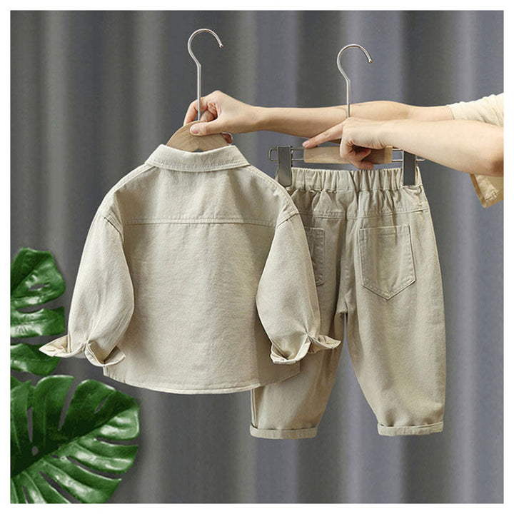 Unisex Kids' Outfit Set Cotton Jacket and Pants Beige Green 0-7 Years 3