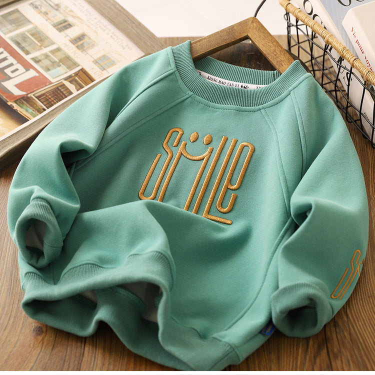 Unisex Kinder Sweater Smile Print Groen/Bruin/Wit Katoen 80% Katoen 20% Polyester Maat 110-160 0