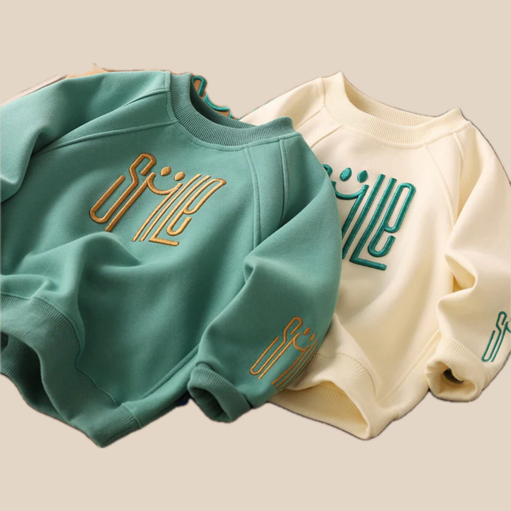 Unisex Kinder Sweater Smile Print Groen/Bruin/Wit Katoen 80% Katoen 20% Polyester Maat 110-160 1