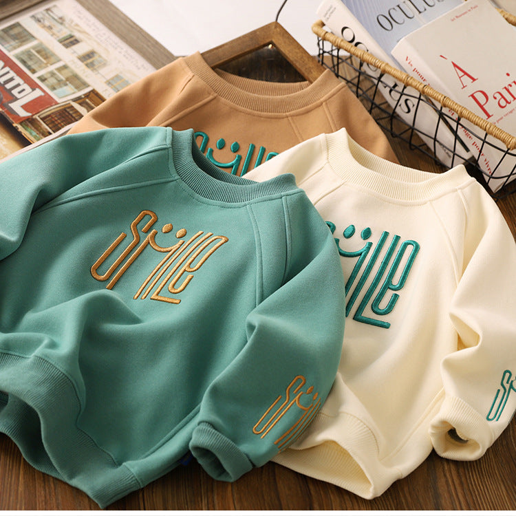 Unisex Kinder Sweater Smile Print Groen/Bruin/Wit Katoen 80% Katoen 20% Polyester Maat 110-160 2
