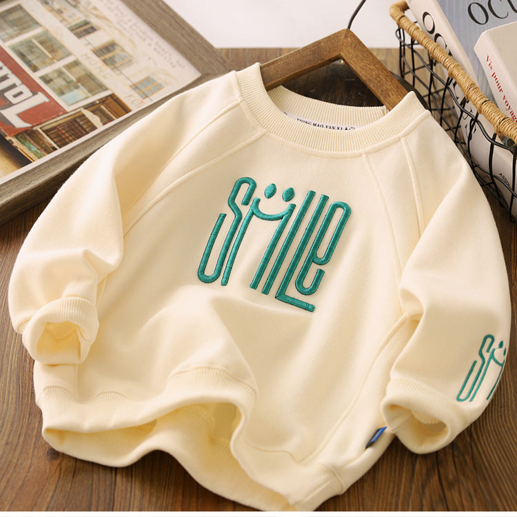 Unisex Kinder Sweater Smile Print Groen/Bruin/Wit Katoen 80% Katoen 20% Polyester Maat 110-160 3