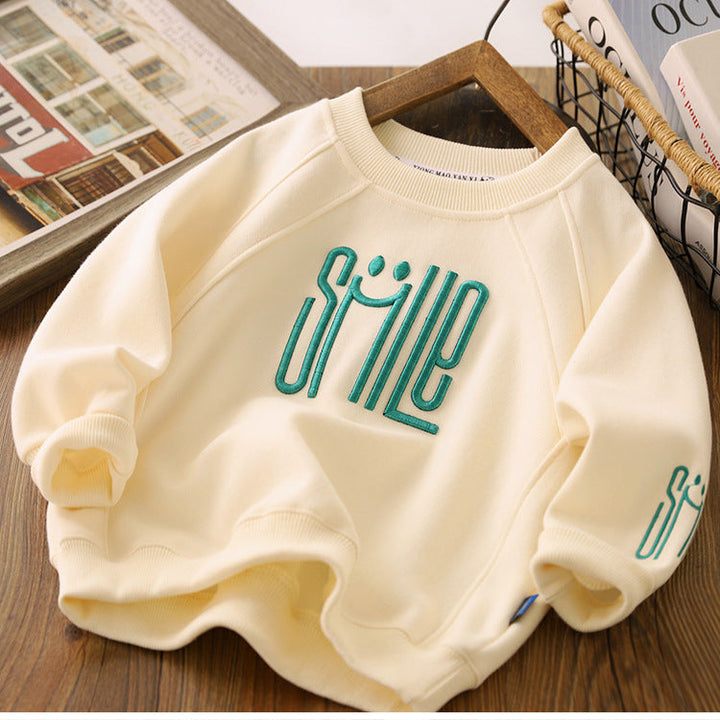 Unisex Kinder Sweater Smile Print Groen/Bruin/Wit Katoen 80% Katoen 20% Polyester Maat 110-160 3