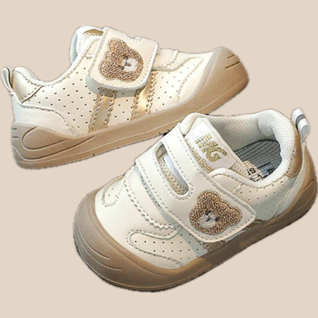 Unisex Sneakers Velcro Bear Design Breathable Textile Khaki/Black/Red 1