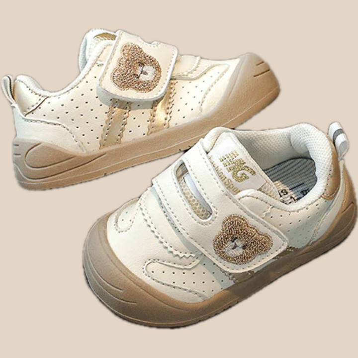 Unisex Sneakers Velcro Bear Design Breathable Textile Khaki/Black/Red 1