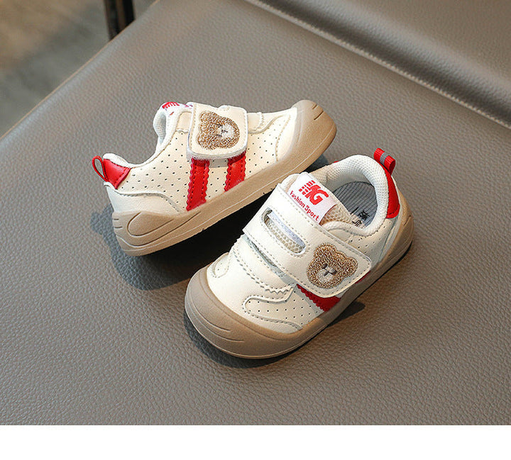 Unisex Sneakers Velcro Bear Design Breathable Textile Khaki/Black/Red 6
