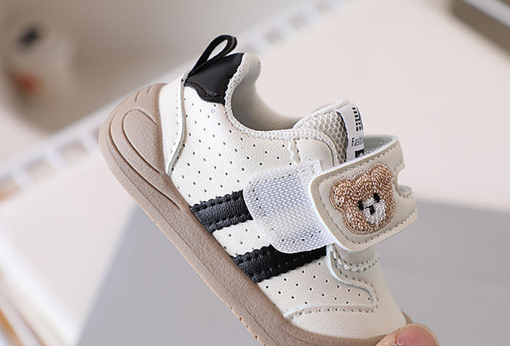Unisex Sneakers Velcro Bear Design Breathable Textile Khaki/Black/Red 8