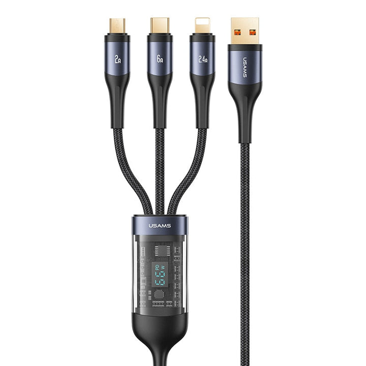 Universal 3-in-1 Fast Charging Cable with Digital Display – 66W Power for All Devices 0