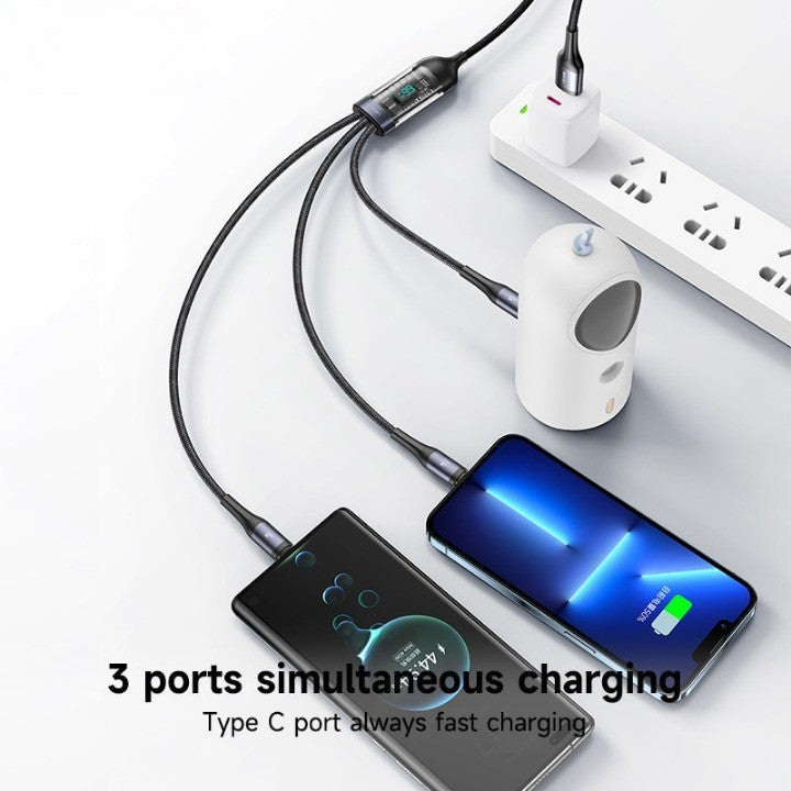 Universal 3-in-1 Fast Charging Cable with Digital Display – 66W Power for All Devices 2