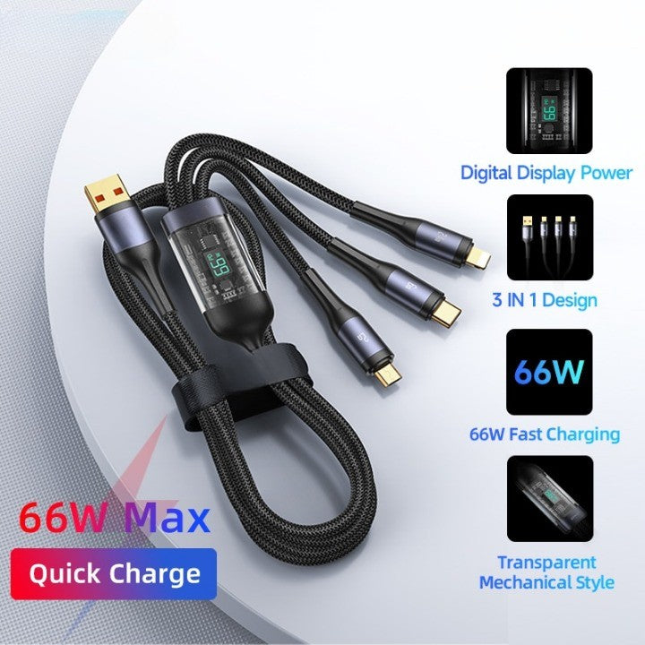 Universal 3-in-1 Fast Charging Cable with Digital Display – 66W Power for All Devices 4