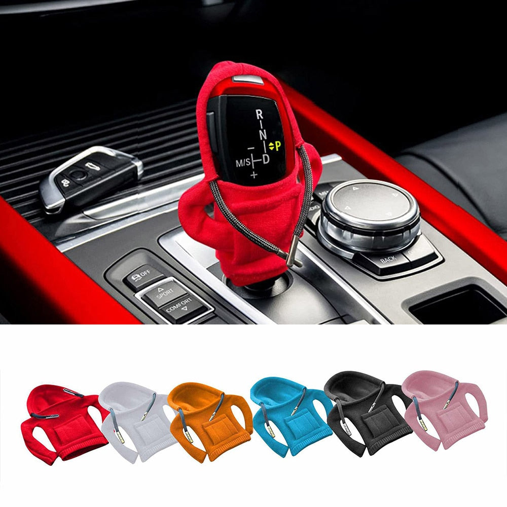 Universal Gear Knob Cover | Stylish Fleece Hoodie Design for Vehicle Interior Enhancement 2