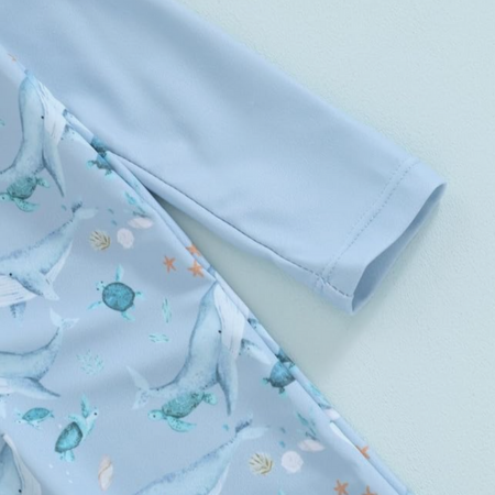 UV Protection Baby Swim Set with Matching Hat – Ocean Print for 0-3 Years, UPF 50+ Sun Safety