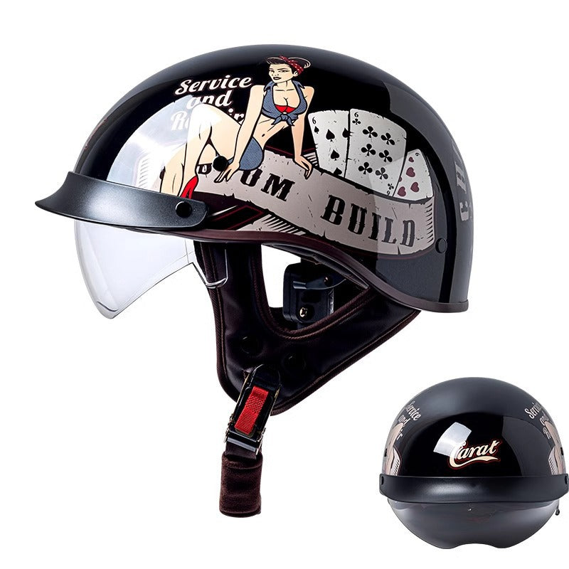UrbanCruiser Half Helmet – Features an Integrated Visor, Quick Release Buckle, and Removable Liner for Comfortable Half Shell Motorcycle Riding in the City. 3