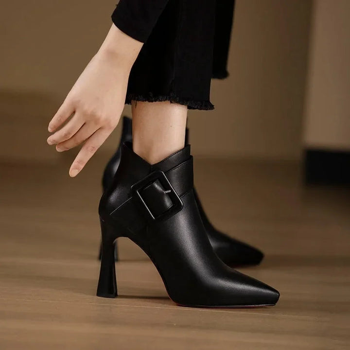 Vegan Leather Black Ankle Boots with Decorative Buckle – Stylish Footwear for All-Day Comfort 4